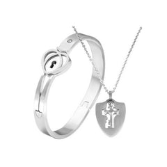 Love Heart Lock Bangle Bracelet