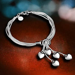 Silver Five-Line Chain with Five-Heart Bracelet
