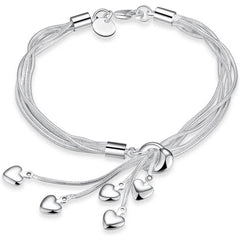 Silver Five-Line Chain with Five-Heart Bracelet