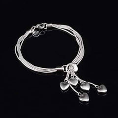 Silver Five-Line Chain with Five-Heart Bracelet