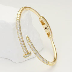 CZ Stone Pavé Nail Hinged Bangle Bracelet