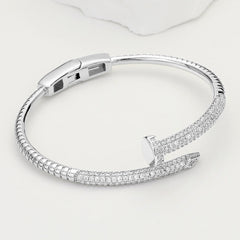 CZ Stone Pavé Nail Hinged Bangle Bracelet