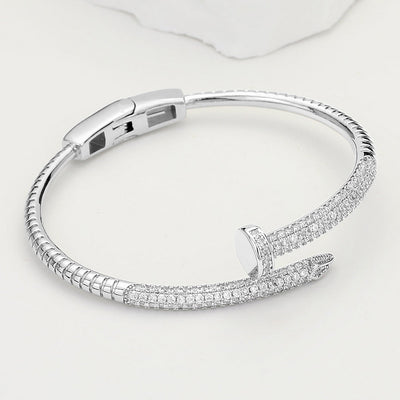 CZ Stone Pavé Nail Hinged Bangle Bracelet