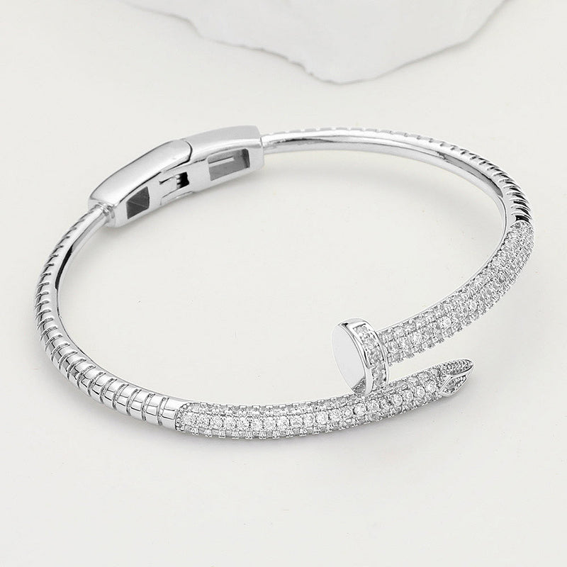 CZ Stone Pavé Nail Hinged Bangle Bracelet