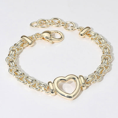 14K Gold Plated Open Heart Link Chain Bracelet